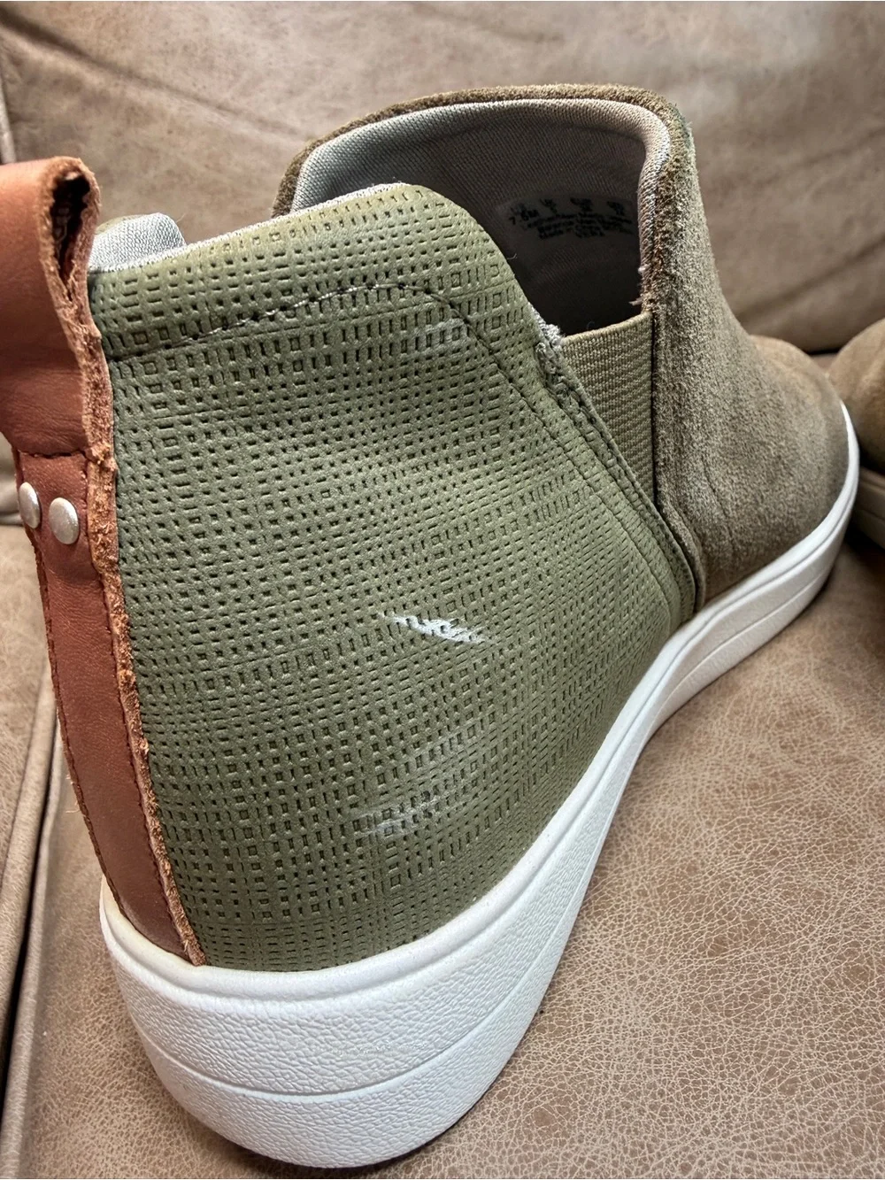 Ryka Olive Green Suede Wedge Sneakers with White Sole